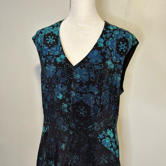 Nanette Lepore black & blue floral silk midi dress size 12 - Picture 4 of 13